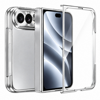 For Apple iPhone Duo Foldable Phone Flip Case with Touch Tempered Glass, Electroplated Magnetic Hinge Protective Cover, Full Body Shockproof Anti-Drop Case with Anti-Fingerprint Finish, iCare