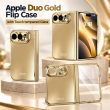 For Apple iPhone Duo Foldable Phone Flip Case with Touch Tempered Glass, Electroplated Magnetic Hinge Protective Cover, Full Body Shockproof Anti-Drop Case with Anti-Fingerprint Finish, iCare
