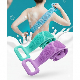 Silicone Body Scrubber Belt Pack of 2 | Double-Sided Exfoliating Bath Brush with Handles | Deep Cleansing &amp; Gentle Massage | Soft, Durable &amp; Easy to Clean( Purple &amp; Light Green) | iCare