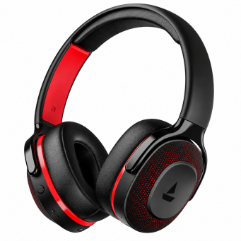 boAt Rockerz 413 Wireless Over-Ear Headphones with 40mm Drivers, Up to 60 Hours Playback, BEAST&trade; Mode, ENx&trade; Technology, Bluetooth Connectivity, Type-C Charging, Comfortable Cushioned Earcups (Black &amp; Red) | iCare