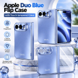 For Apple iPhone Duo Foldable Phone Flip Case with Touch Tempered Glass, Electroplated Magnetic Hinge Protective Cover, Full Body Shockproof Anti-Drop Case with Anti-Fingerprint Finish, iCare