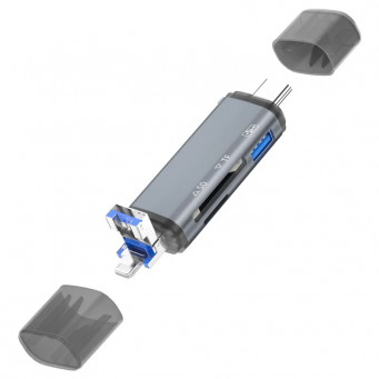 6in1 Otg card reader usb + lightning + type C | 6-in-1 USB Card Reader Adapter | USB-A, USB-C &amp; 8-Pin OTG Adapter | iCare