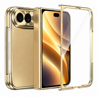 For Apple iPhone Duo Foldable Phone Flip Case with Touch Tempered Glass, Electroplated Magnetic Hinge Protective Cover, Full Body Shockproof Anti-Drop Case with Anti-Fingerprint Finish, iCare