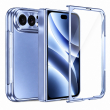 For Apple iPhone Duo Foldable Phone Flip Case with Touch Tempered Glass, Electroplated Magnetic Hinge Protective Cover, Full Body Shockproof Anti-Drop Case with Anti-Fingerprint Finish, iCare