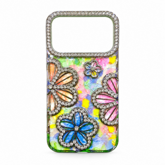 Glitter Flower Diamond Case For iPhone 18 Pro Max, Luxury Rhinestone Floral Phone Cover with Glossy Chrome Finish, Slim Shockproof Protective Bling Case for Women &amp; Girls
