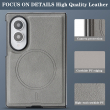 Samsung Galaxy Z Fold 8 Magnetic Case | Cowhide Texture PU Leather Coated PC Cover | Shockproof Protective Case with MagSafe Wireless Charging Support &ndash; Grey | iCare
