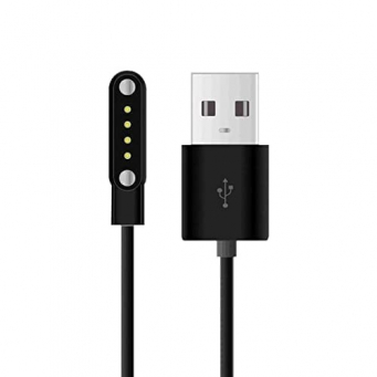 Fire-Boltt Talk BSW004 smartwatch 4 Pin Magnetic Charging Cable is designed. USB 2.0 male connector, magnetic 4-pin charging interface, 100 cm black cord | iCare