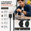 Fire-Boltt Talk BSW004 smartwatch 4 Pin Magnetic Charging Cable is designed. USB 2.0 male connector, magnetic 4-pin charging interface, 100 cm black cord | iCare