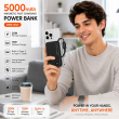 Recci Magnetic Fast Charging Power Bank 5000mAh &ndash; Black | 20W PD &amp; 15W Wireless Charging with Built-in Type-C Cable
