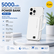 Recci Magnetic Fast Charging Power Bank 5000mAh &ndash; White | 20W PD &amp; 15W Wireless Charging with Built-in Type-C Cable