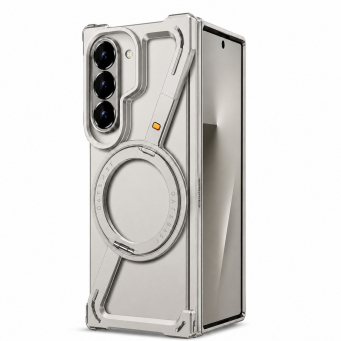 Case for Samsung Galaxy Z Fold 8 Ultra 5G Metal Bumper &ndash; 360&deg; Rotating Ring Kickstand, (Titanium Silver) | iCare