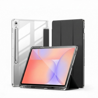 Samsung Galaxy Tab S9 / S9 FE / S10 FE / S10 Lite Clear Flip Case | Black Transparent Protective Cover | Slim Tablet Case &amp; Samsung Tablet Accessories &ndash; S9 FE Black | iCare