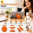 Universal MagSafe Magnetic Phone Grip &amp; Mobile Holder | 360&deg; Adjustable Ring Stand, Finger Holder &amp; Kickstand, Strong Magnetic Pop-Up Holder | Macrons Colors iCare-Orange
