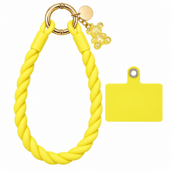 Silicone Teddy Twist Lanyard | Universal Phone Lanyard with Pop Holder &amp; Loop | Cute Adjustable Neck Strap, Mobile Phone Cord, Rasi / String for Smartphones-Yellow | iCare