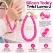 Silicone Teddy Twist Lanyard | Universal Phone Lanyard with Pop Holder &amp; Loop | Cute Adjustable Neck Strap, Mobile Phone Cord, Rasi / String for Smartphones-Hot Pink | iCare