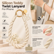 Silicone Teddy Twist Lanyard | Universal Phone Lanyard with Pop Holder &amp; Loop | Cute Adjustable Neck Strap, Mobile Phone Cord, Rasi / String for Smartphones-Beige | iCare
