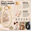 Silicone Teddy Twist Lanyard | Universal Phone Lanyard with Pop Holder &amp; Loop | Cute Adjustable Neck Strap, Mobile Phone Cord, Rasi / String for Smartphones-Beige | iCare