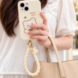 Silicone Teddy Twist Lanyard | Universal Phone Lanyard with Pop Holder &amp; Loop | Cute Adjustable Neck Strap, Mobile Phone Cord, Rasi / String for Smartphones-Beige | iCare