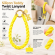 Silicone Teddy Twist Lanyard | Universal Phone Lanyard with Pop Holder &amp; Loop | Cute Adjustable Neck Strap, Mobile Phone Cord, Rasi / String for Smartphones-Yellow | iCare