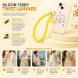 Silicone Teddy Twist Lanyard | Universal Phone Lanyard with Pop Holder &amp; Loop | Cute Adjustable Neck Strap, Mobile Phone Cord, Rasi / String for Smartphones-Yellow | iCare