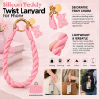 Silicone Teddy Twist Lanyard | Universal Phone Lanyard with Pop Holder &amp; Loop | Cute Adjustable Neck Strap, Mobile Phone Cord, Rasi / String for Smartphones-Light Pink | iCare