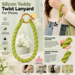 Silicone Teddy Twist Lanyard | Universal Phone Lanyard with Pop Holder &amp; Loop | Cute Adjustable Neck Strap, Mobile Phone Cord, Rasi / String for Smartphones-Green | iCare