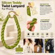Silicone Teddy Twist Lanyard | Universal Phone Lanyard with Pop Holder &amp; Loop | Cute Adjustable Neck Strap, Mobile Phone Cord, Rasi / String for Smartphones-Green | iCare