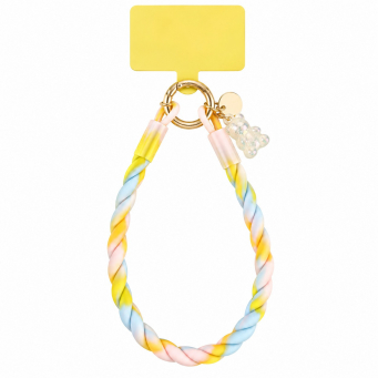 Silicone Teddy Twist Phone Lanyard | Adjustable Neck Strap with Pop Holder &amp; Loop | Anti-Drop Hands-Free Mobile Strap -Yellow | iCare