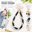 Silicone Teddy Twist Phone Lanyard | Adjustable Neck Strap with Pop Holder &amp; Loop | Anti-Drop Hands-Free Mobile Strap -Black | iCare