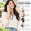 Silicone Teddy Twist Phone Lanyard | Adjustable Neck Strap with Pop Holder &amp; Loop | Anti-Drop Hands-Free Mobile Strap -Black | iCare