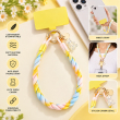Silicone Teddy Twist Phone Lanyard | Adjustable Neck Strap with Pop Holder &amp; Loop | Anti-Drop Hands-Free Mobile Strap -Yellow | iCare