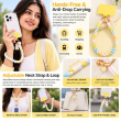 Silicone Teddy Twist Phone Lanyard | Adjustable Neck Strap with Pop Holder &amp; Loop | Anti-Drop Hands-Free Mobile Strap -Yellow | iCare