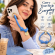 Silicone Bow Phone Lanyard | Adjustable Mobile Phone Strap with Pop Holder &amp; Loop | Anti-Drop Hands-Free Neck Strap-Blue | iCare