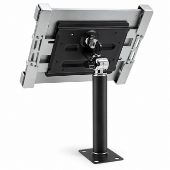 Universal Tablet Stand with Lock &amp; Key | Anti-Theft Secure Desktop Tablet Holder | Adjustable Metal Enclosure, Kiosk &amp; POS Counter Stand | iCare
