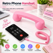 Retro Phone Handset with Type-C Connector | Wired Mobile Phone Receiver &amp; Microphone | C-Port Handset for Smartphones | Volume Control, Hands-Free Calling &amp; Comfortable Network Phone Receiver | iCare