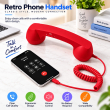 Retro Phone Handset with Type-C Connector | Wired Mobile Phone Receiver &amp; Microphone | C-Port Handset for Smartphones | Volume Control, Hands-Free Calling &amp; Comfortable Network Phone Receiver | iCare