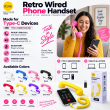 Retro Phone Handset with Type-C Connector | Wired Mobile Phone Receiver &amp; Microphone | C-Port Handset for Smartphones | Volume Control, Hands-Free Calling &amp; Comfortable Network Phone Receiver | iCare