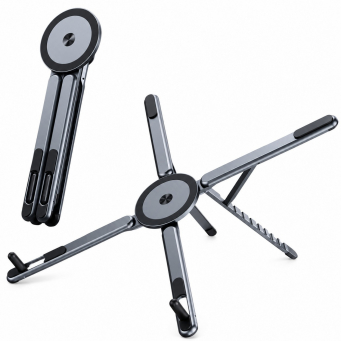 3-in-1 Foldable Laptop Stand with Magnetic Phone Holder| 8-Level Height Adjustable Computer Riser for 10&ndash;15.6 Inch| Aluminium Desk Stand | iCare