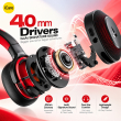 boAt Rockerz 413 Wireless Over-Ear Headphones with 40mm Drivers, Up to 60 Hours Playback, BEAST&trade; Mode, ENx&trade; Technology, Bluetooth Connectivity, Type-C Charging, Comfortable Cushioned Earcups (Black &amp; Red) | iCare