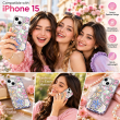 Glitter Flower Diamond Case For iPhone 15 Pro Max, 3D Rhinestone Floral Phone Cover, Slim Shockproof Protective Bling Case, Mobile Case for Women &amp; Girls