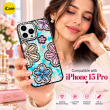 Glitter Flower Diamond Case For iPhone 15 Pro, 3D Rhinestone Floral Phone Cover, Slim Shockproof Protective Bling Case, Mobile Case for Women &amp; Girls