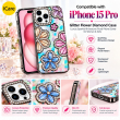 Glitter Flower Diamond Case For iPhone 15 Pro, 3D Rhinestone Floral Phone Cover, Slim Shockproof Protective Bling Case, Mobile Case for Women &amp; Girls
