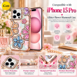 Glitter Flower Diamond Case For iPhone 15 Pro, 3D Rhinestone Floral Phone Cover, Slim Shockproof Protective Bling Case, Mobile Case for Women &amp; Girls