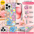 Glitter Flower Diamond Case For iPhone 15 Pro Max, 3D Rhinestone Floral Phone Cover, Slim Shockproof Protective Bling Case, Mobile Case for Women &amp; Girls