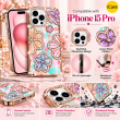 Glitter Flower Diamond Case For iPhone 15 Pro, 3D Rhinestone Floral Phone Cover, Slim Shockproof Protective Bling Case, Mobile Case for Women &amp; Girls