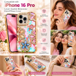 iPhone 16 Pro Glitter Flower Diamond Case, Luxury 3D Rhinestone Floral Phone Cover, Slim Shockproof Bling Case for Weddings, Bridal Events &amp; Festivals