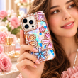 iPhone 16 Pro Max Glitter Flower Diamond Case, Luxury 3D Rhinestone Floral Phone Cover, Slim Shockproof Bling Case for Weddings, Bridal Events &amp; Festivals
