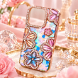 iPhone 16 Pro Glitter Flower Diamond Case, Luxury 3D Rhinestone Floral Phone Cover, Slim Shockproof Bling Case for Weddings, Bridal Events &amp; Festivals