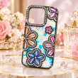 iPhone 16 Pro Glitter Flower Diamond Case, Luxury 3D Rhinestone Floral Phone Cover, Slim Shockproof Bling Case for Weddings, Bridal Events &amp; Festivals