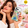 Glitter Flower Diamond Case For iPhone 18 Pro, Luxury Rhinestone Floral Phone Cover with Glossy Chrome Finish, Slim Shockproof Protective Bling Case for Women &amp; Girls